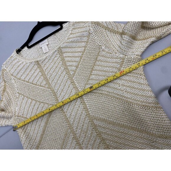 Chico's Knit Top Womens size Medium Cream gold Metallic 3/4 Sleeve Event Party - Picture 5 of 11